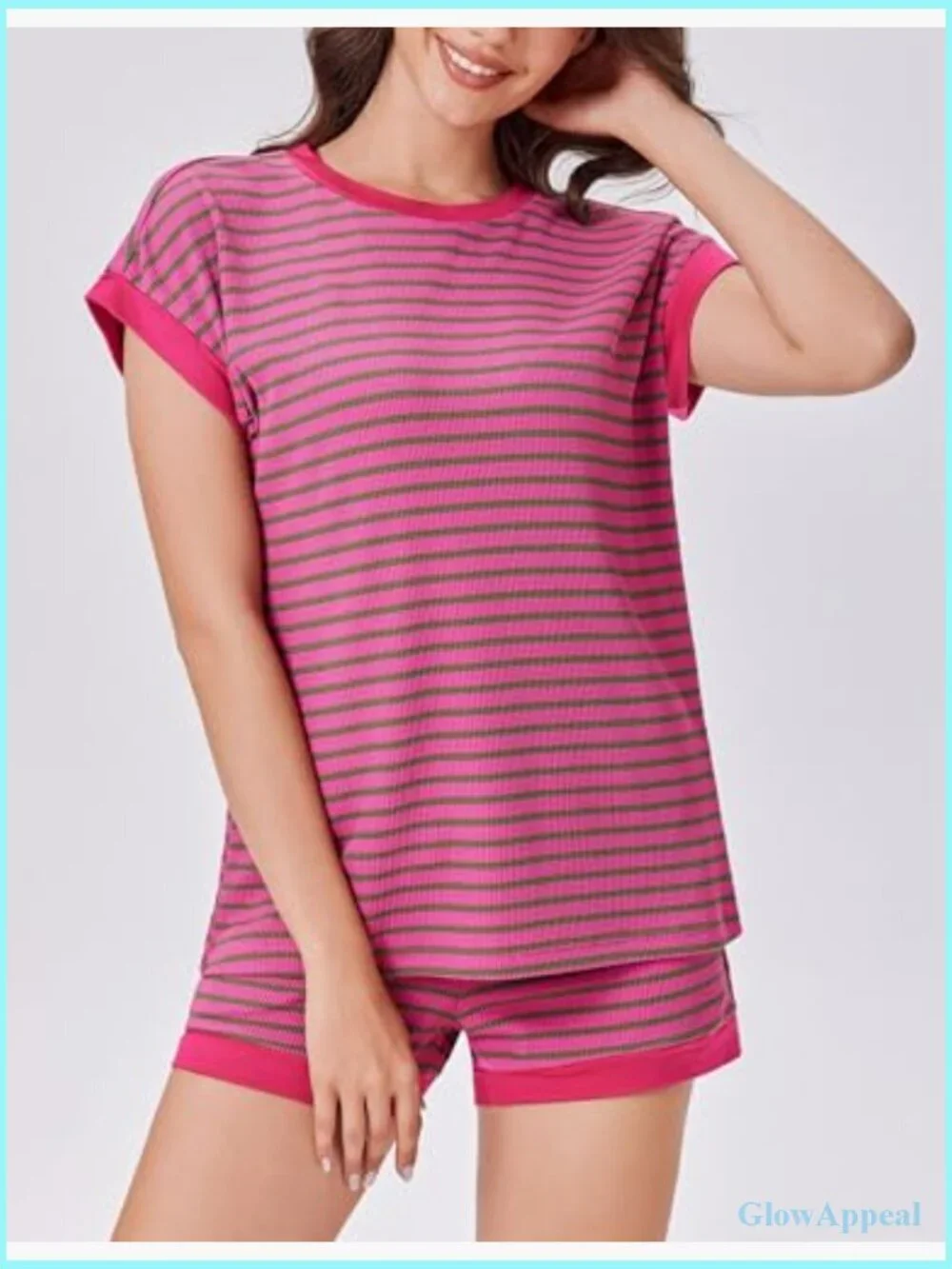 Women's Striped Knit T-Shirt & Shorts Matching Lounge Set Summer Outfits